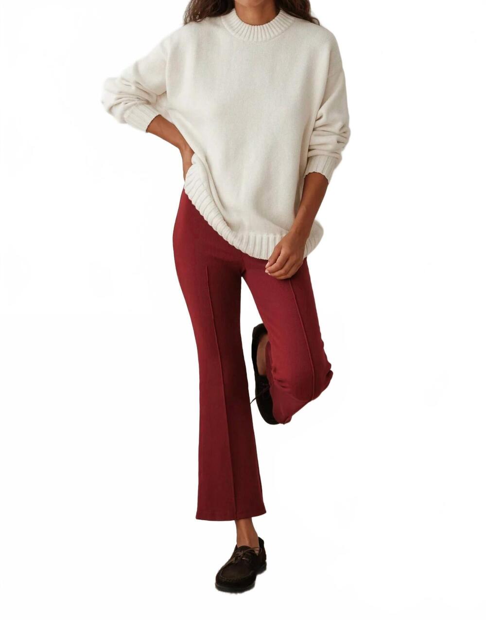NEW DONNI. rib kick flare pants in rouge